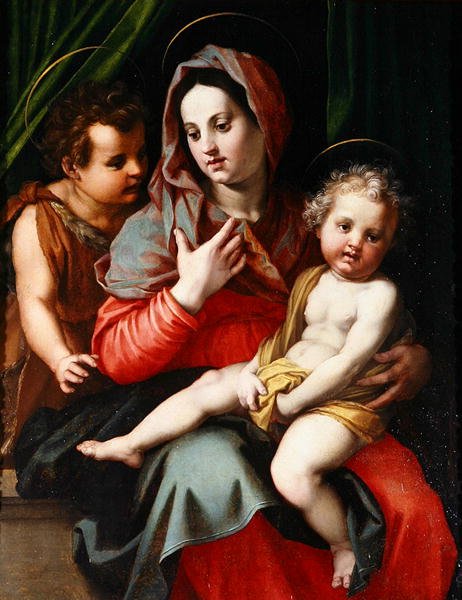 Madonna and Child with St. John (óleo no painel) de Andrea del Sarto