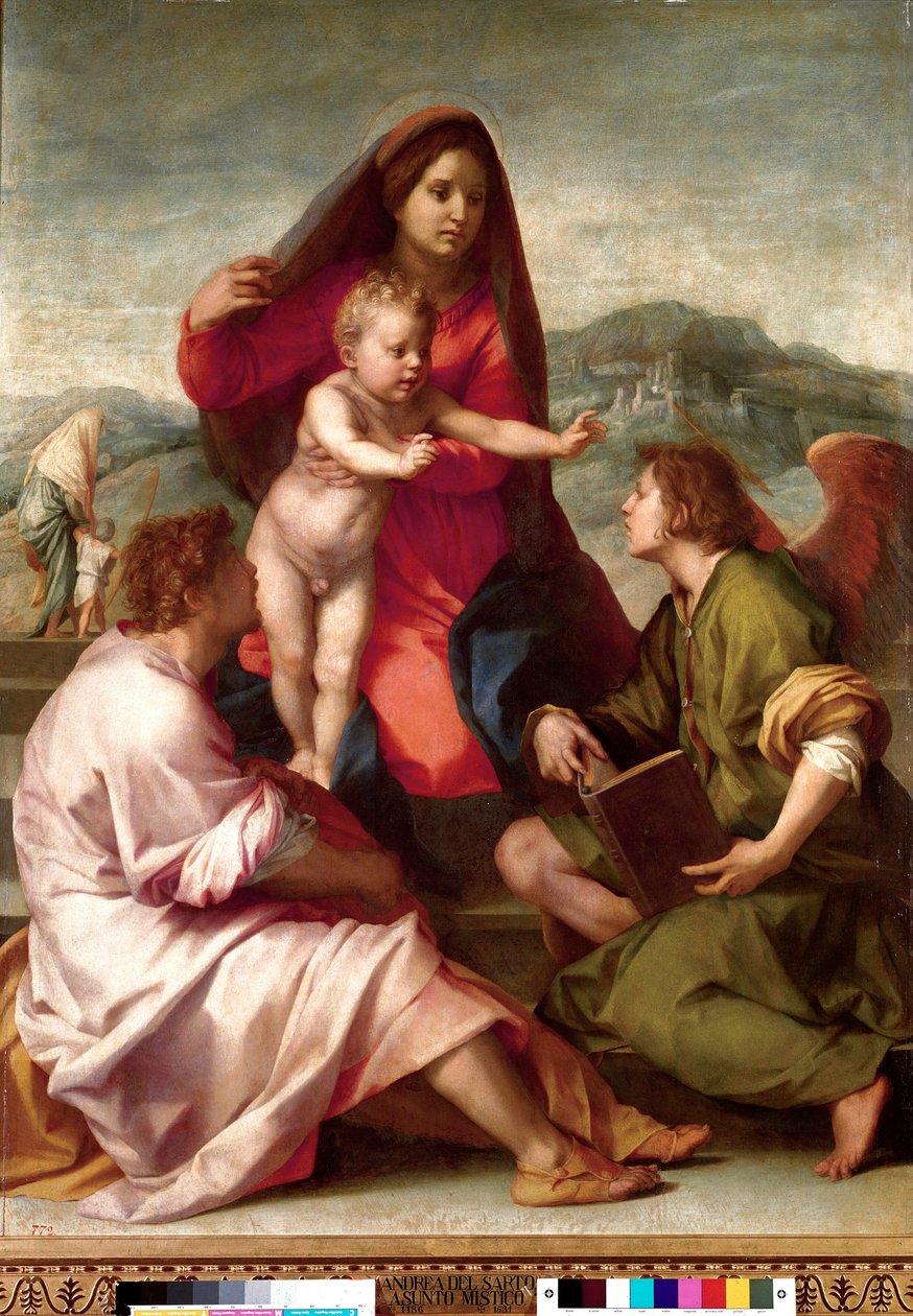 Madonna della Scala. Sagrada família com um anjo. Pintura de Andrea del Sarto (1486-1531) 1522-1523 Sol. 1,77x1,35 m Madrid, Museu do Prado. de Andrea del Sarto