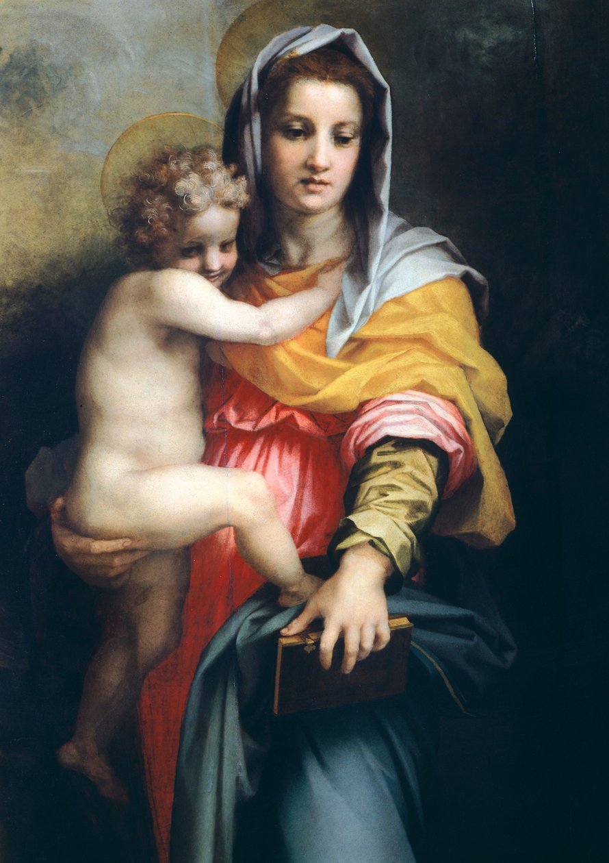 Madona com criança, detalhe de Madona das Harpias,1517, de Andrea del Sarto (1486-1530), óleo sobre madeira, 207x178 cm de Andrea del Sarto