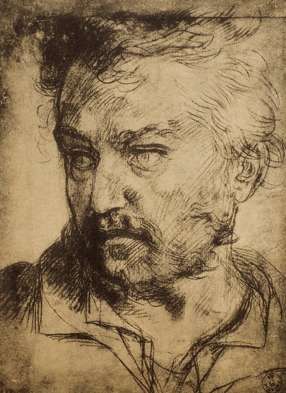 Mans cabeça; desenho de Andrea del Sarto. Gabinete de Desenhos e Gravuras, Galeria Uffizi, Florença de Andrea del Sarto