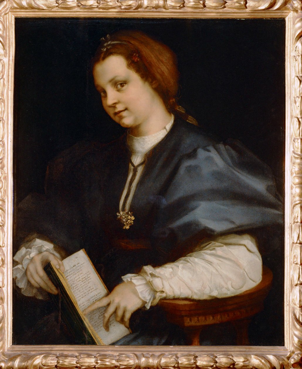 Retrato de uma rapariga com o Petrarchino, uma pequena edição de poemas de Petrarca (pintura sobre madeira) de Andrea del Sarto