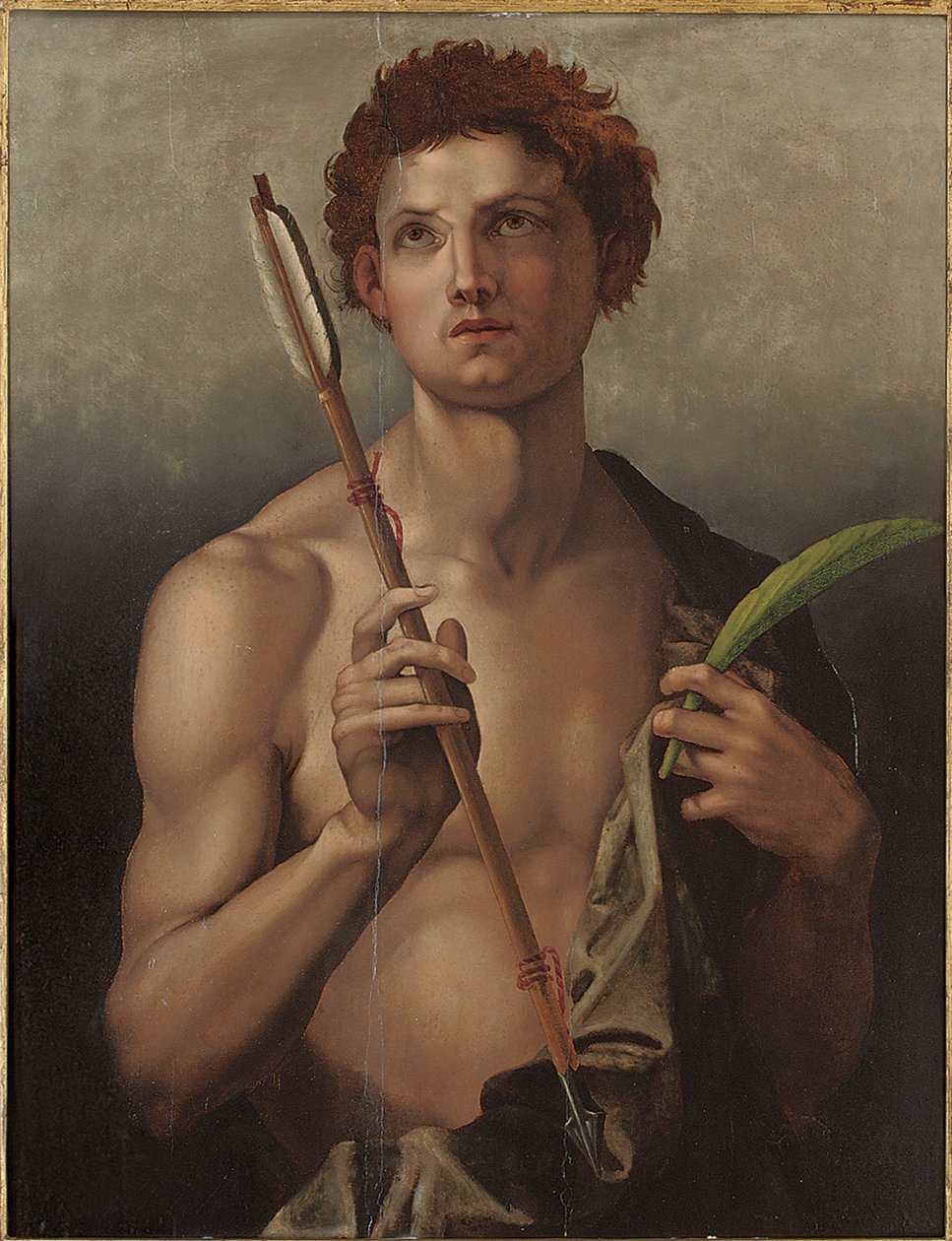 São Sebastião com uma flecha na mão direita e a palma do mártir na esquerda de Andrea del Sarto