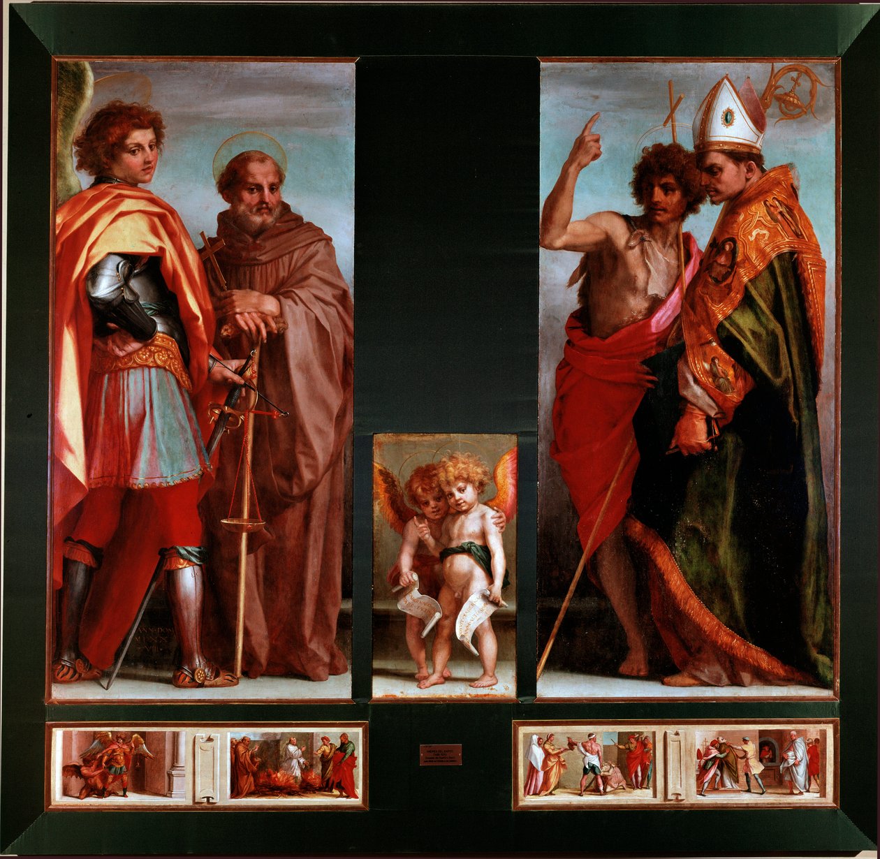 Santos Miguel, João Gualbert, João Batista, Bernardo degli Uberti Predelle dos Quatro Santos. Pintura de Andrea del Sarto (Andrea d