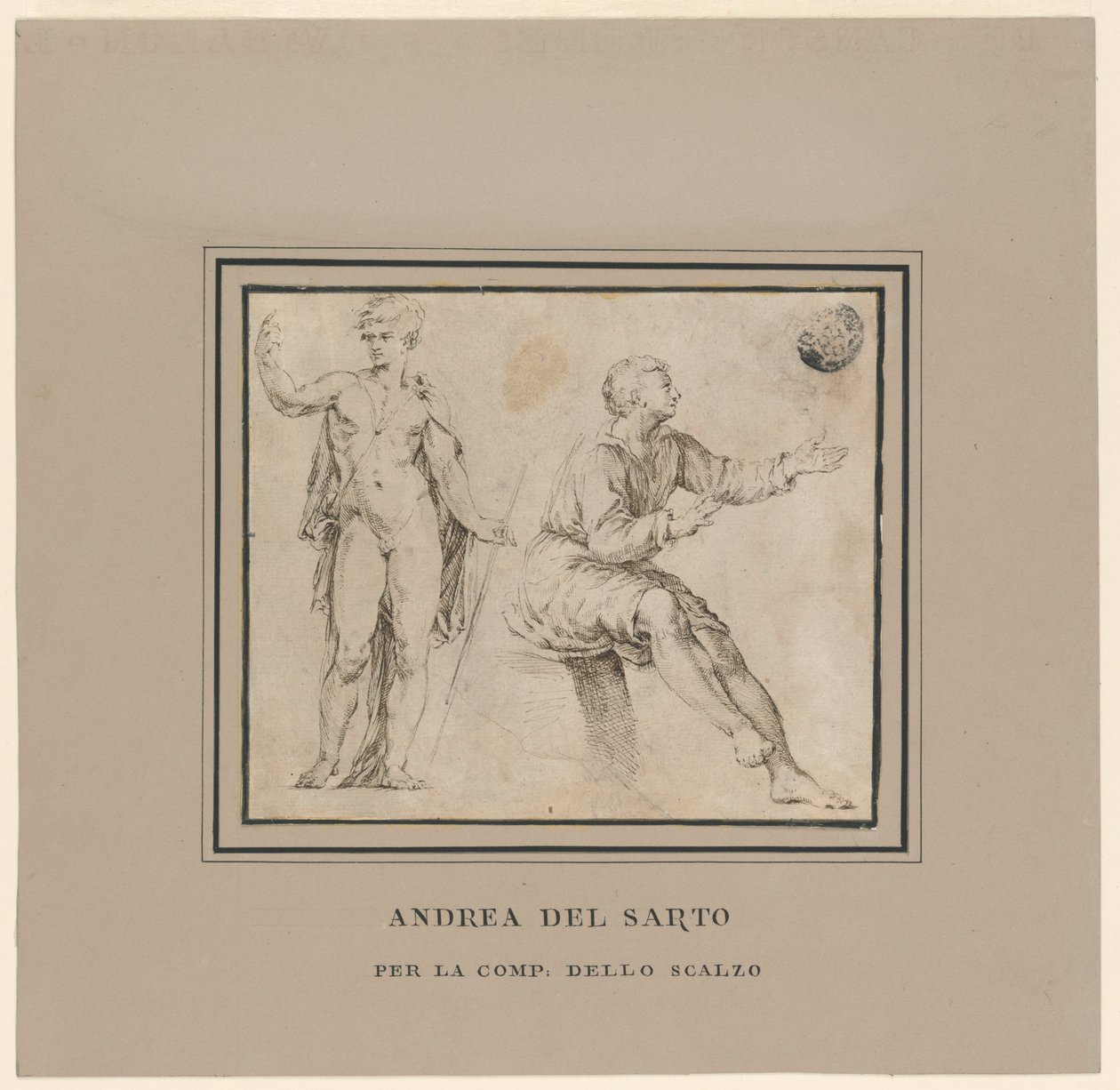 Esboços de uma figura nua em pose clássica e uma figura sentada de Andrea del Sarto