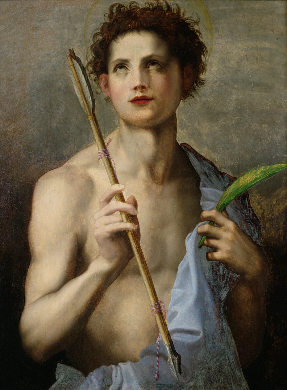 São Sebastião segurando duas flechas e a palma do mártir de Andrea del Sarto