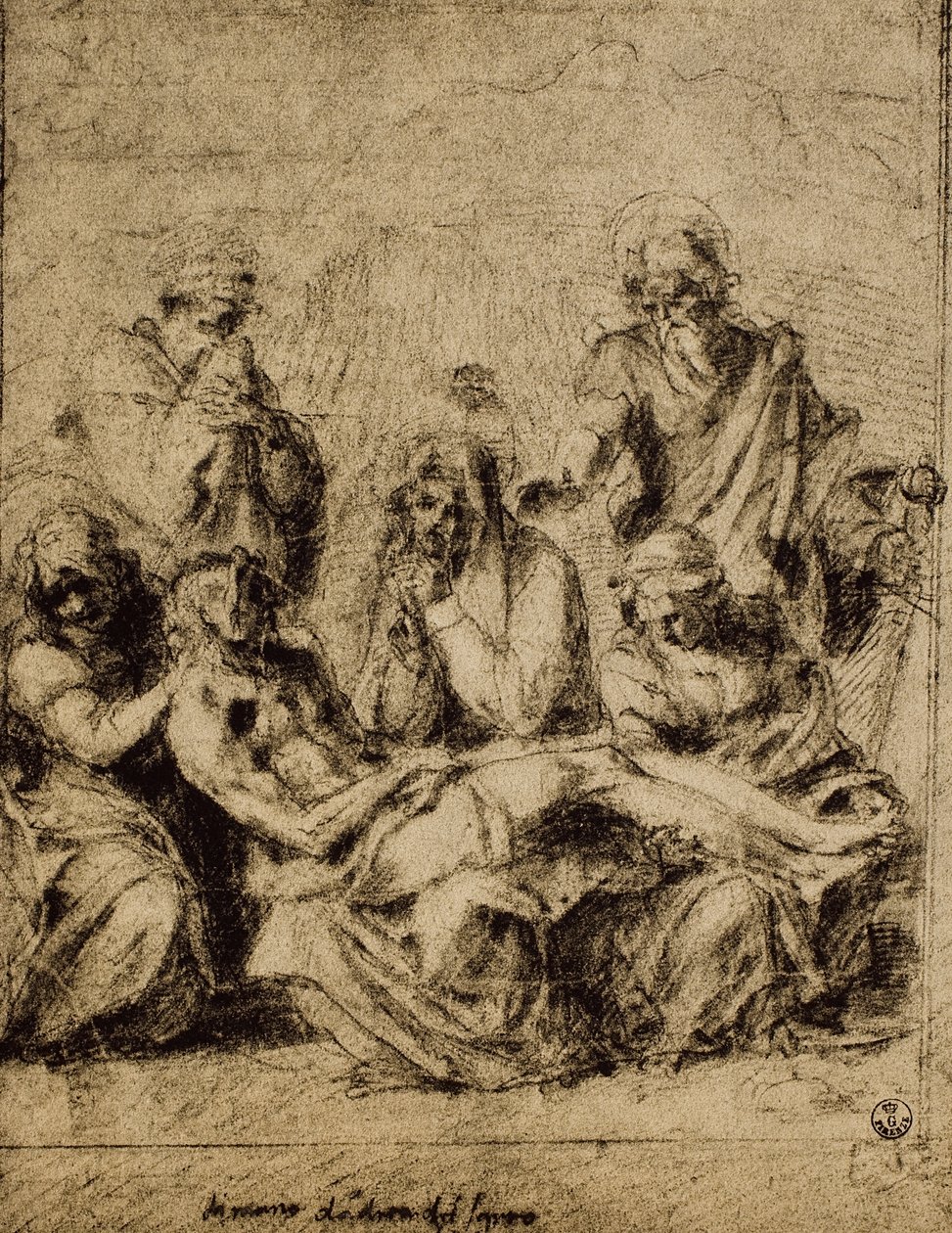 Estudo para a Deposição, desenho de Andrea del Sarto. Gabinete de Desenhos e Gravuras, Galeria Uffizi, Florença de Andrea del Sarto