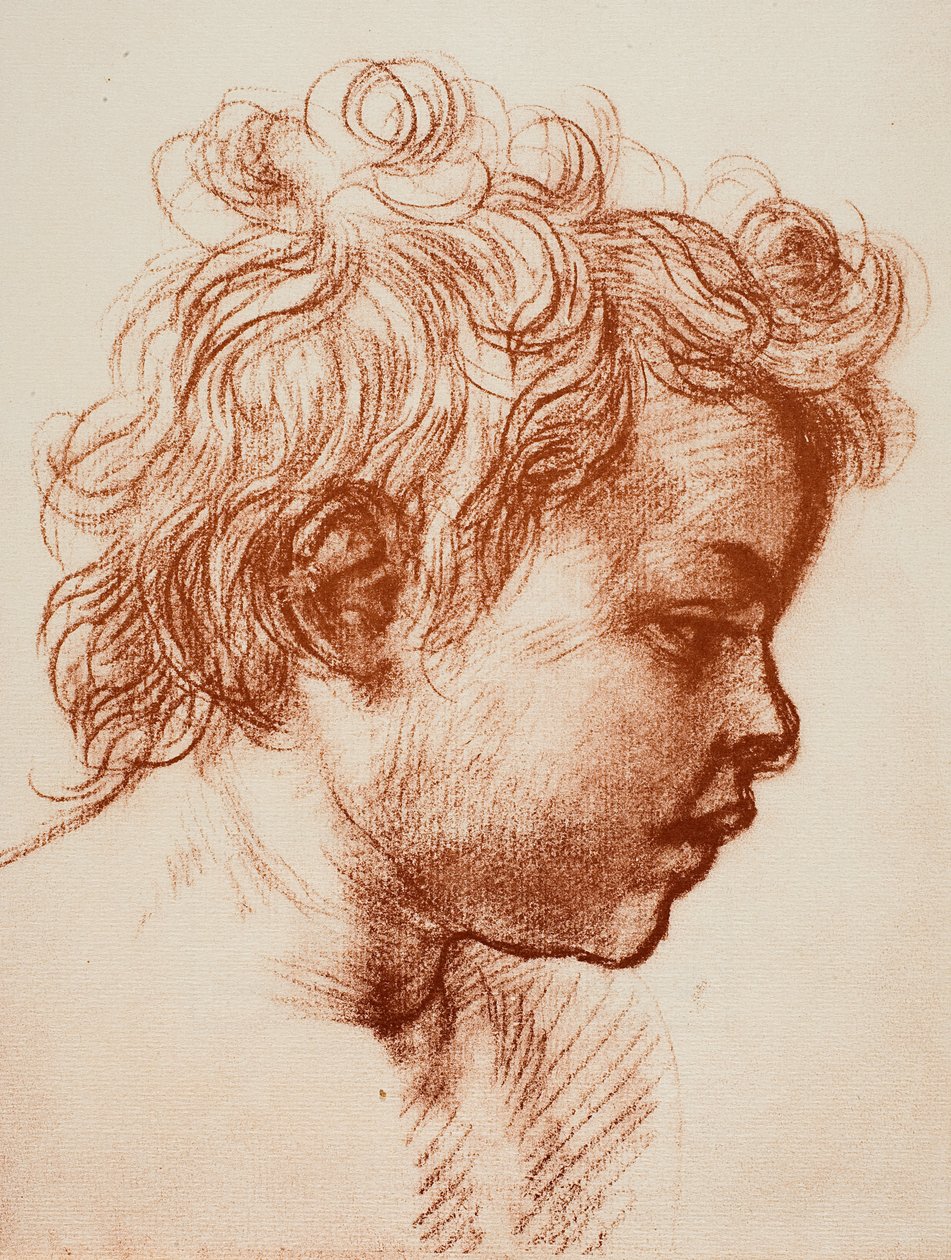 Estudo para a cabeça de São João (criança) da Sagrada Família, Galeria Palatina, Pitti; desenho por Andrea del Sarto, Gabinete de Desenhos e Gravuras, Galeria Uffizi, Florença de Andrea del Sarto