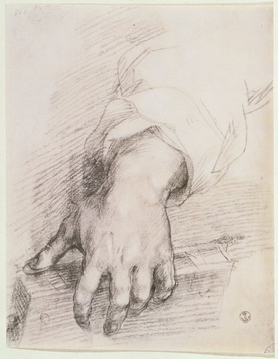 Estudo de uma mão para a Madonna da Harpa (giz no papel) de Andrea del Sarto