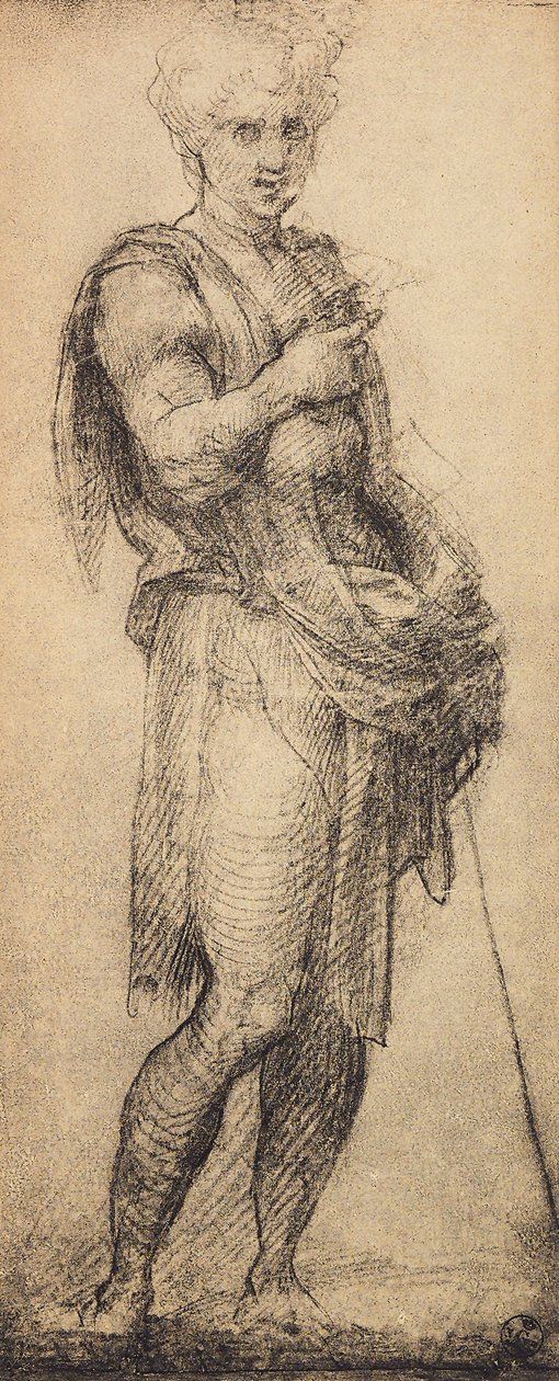 Estudo de uma figura masculina, desenhando por Andra del Sarto. Gabinete de Desenhos e Gravuras, Galeria Uffizi, Florença de Andrea del Sarto