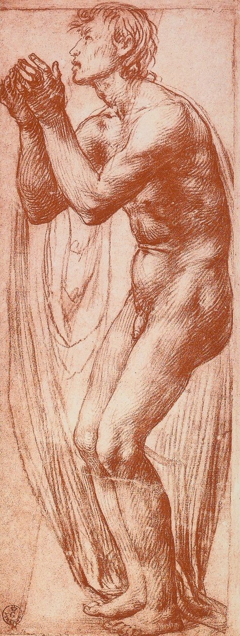 Estudo de uma figura masculina; desenho de Andrea del Sarto. Gabinete de Desenhos e Gravuras, Galeria Uffizi, Florença de Andrea del Sarto