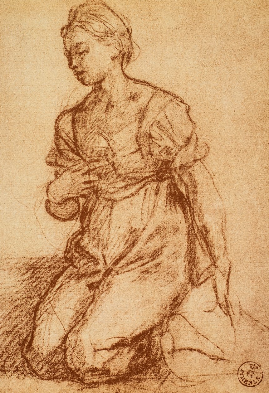 Estudo de uma mulher; desenho de Andrea del Sarto. Gabinete de Desenhos e Gravuras, Galeria Uffizi, Florença de Andrea del Sarto