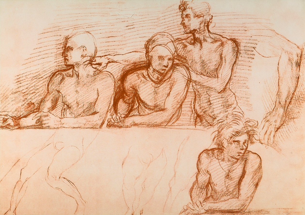 Estudo dos Apóstolos da Última Ceia de San Salvi, desenho de Andrea del Sarto. Gabinete de Desenhos e Gravuras, Galeria Uffizi, Florença de Andrea del Sarto