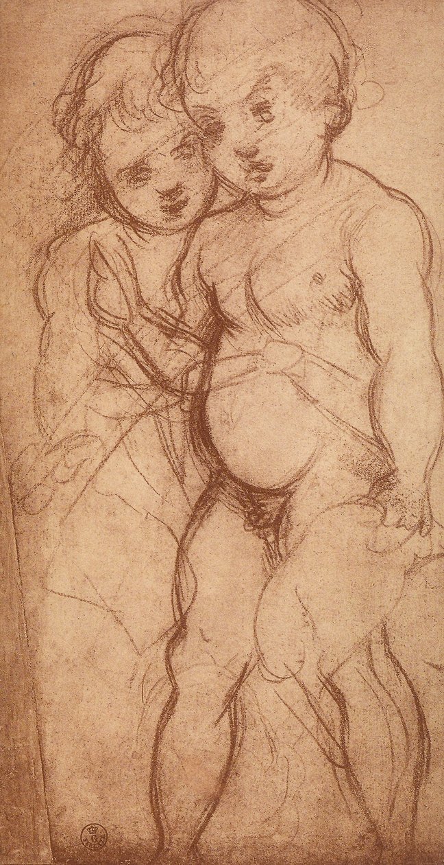 Estudo de dois querubins; desenho de Andrea del Sarto. Gabinete de Desenhos e Gravuras, Galeria Uffizi, Florença de Andrea del Sarto