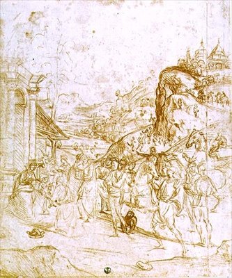 A Adoração dos Magos (giz sobre papel) de Andrea del Sarto