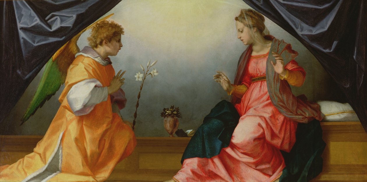 A Anunciação, 1528 (tempera no painel) de Andrea del Sarto