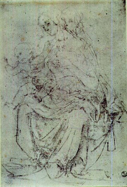 Estudo de uma Madonna e de uma Criança (giz sobre papel) de Andrea del Verrocchio