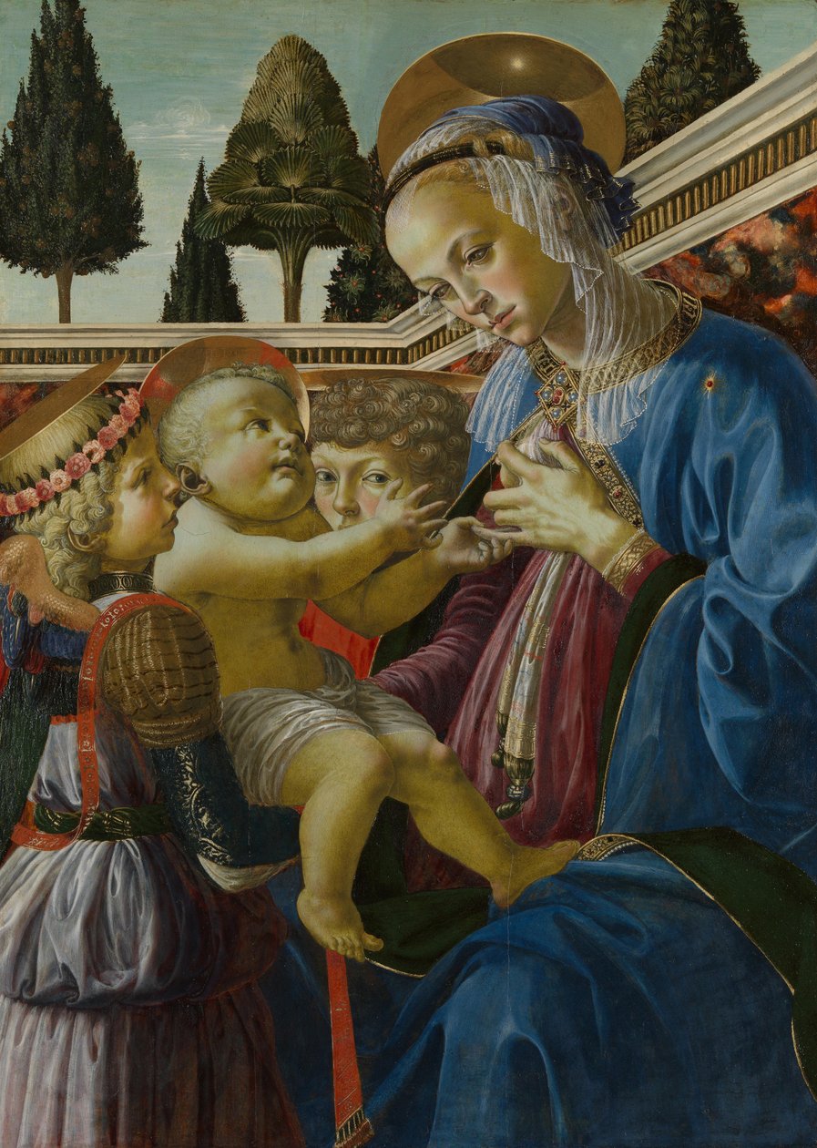 A Virgem e o Menino com Dois Anjos, c. 1467-1469 de Andrea del Verrocchio