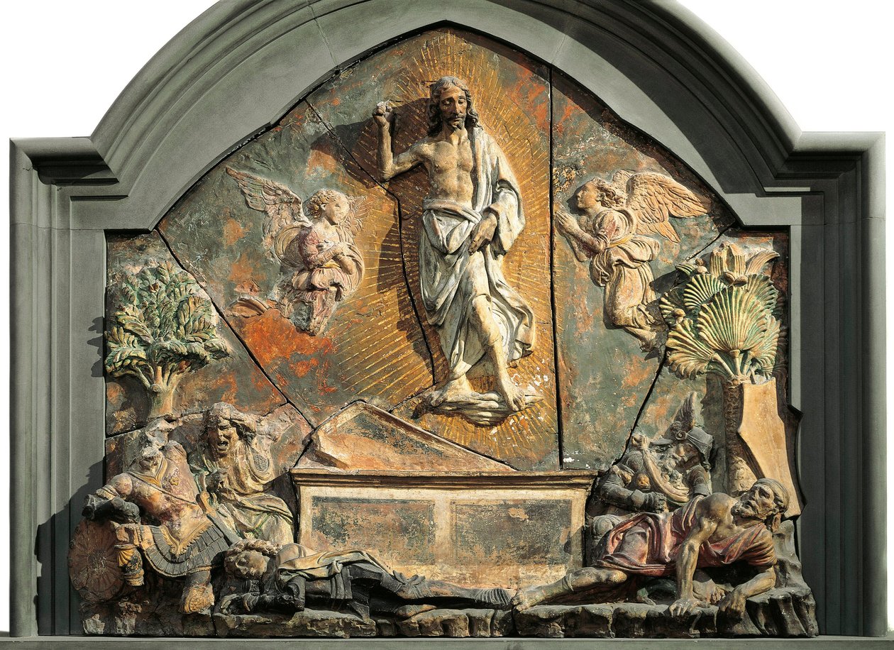 A ressurreição de Cristo (O soldado adormecido é representado como Laurent de Medici (Lorenzo il magnifico) Relevo policromado de terracota por Andrea del Verrocchio (1437-1488) Museo Nazionale del Bargello Florença do século XV de Andrea del Verrocchio