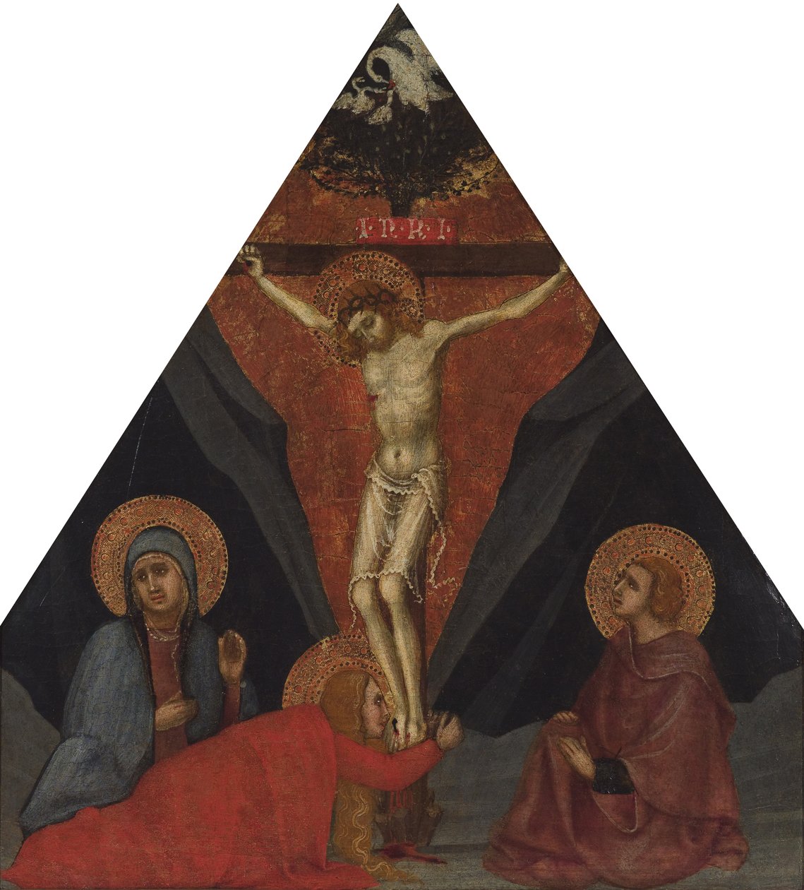 A crucificação com a Virgem Maria Madalena e São João Evangelista, ca 1400 de Andrea di Bartolo
