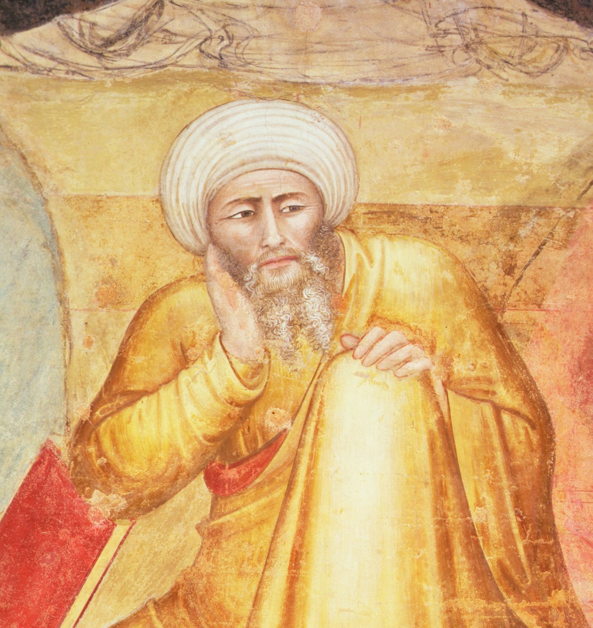 Triunfo de São Tomás de Aquino, detalhe da figura abaixo do trono, da Capela Espanhola, c.1365 (fresco) de Andrea di Bonaiuto (fl.1343 77)