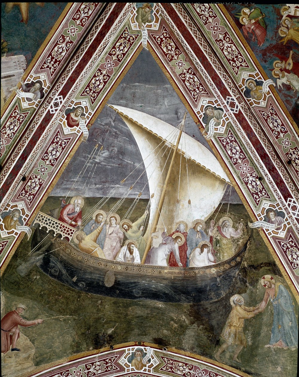 A nave espacial de São Pedro Apóstolo. (Cristo acalma a tempestade no lago de Tiberíades) de Andrea di Bonaiuto (fl.1343 77)