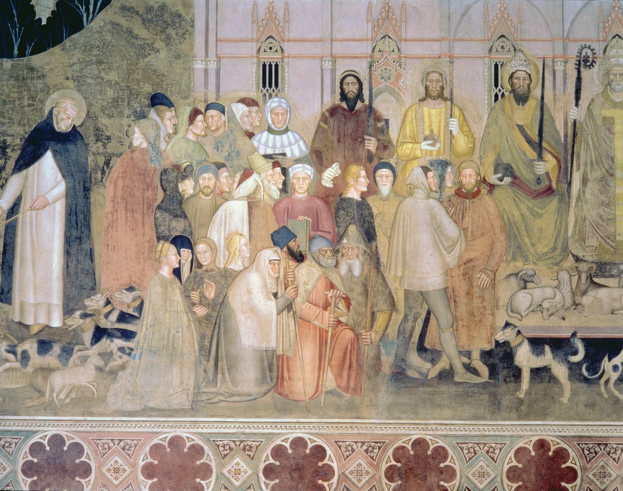A Igreja Militante e Triunfante, detalhe, da Capela Espanhola, c.1369 de Andrea di Bonaiuto