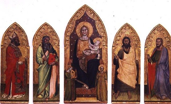 Madonna e Child with Saints (tempera no painel) de Andrea di Cione Orcagna