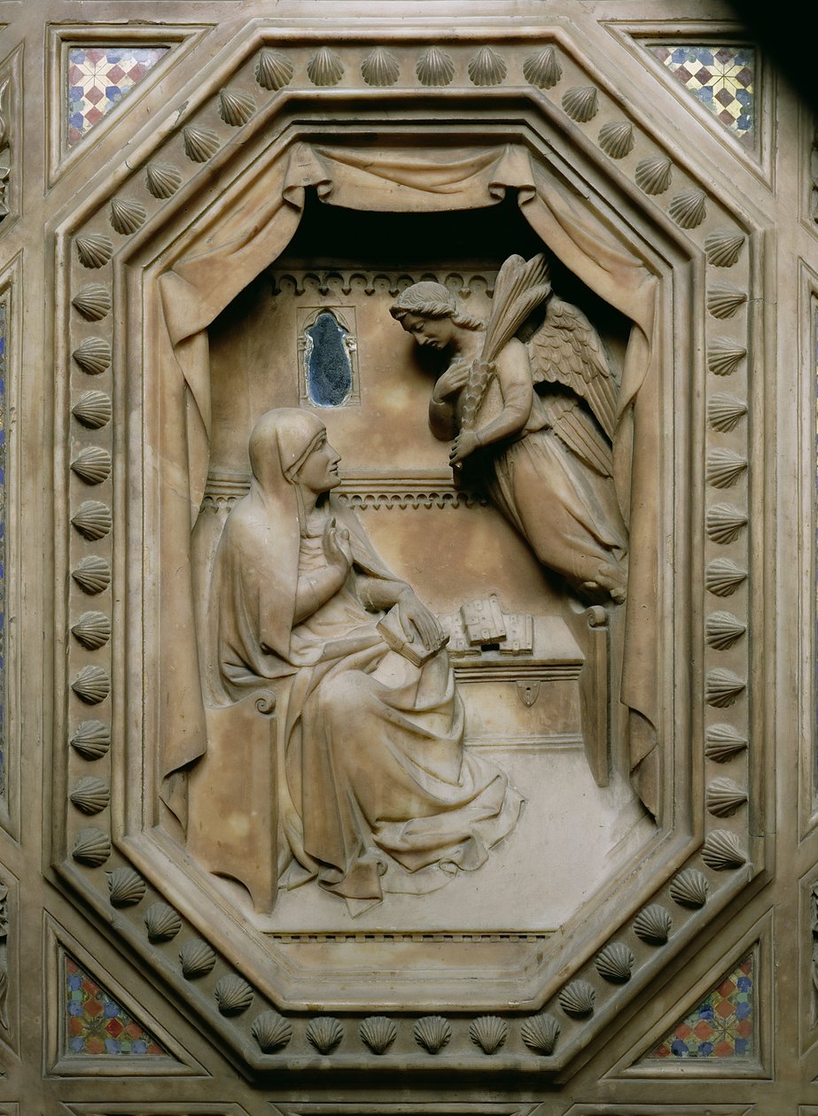 Tabernáculo, detalhe da Anunciação da Virgem, 1359 pedra de Andrea di Cione Orcagna