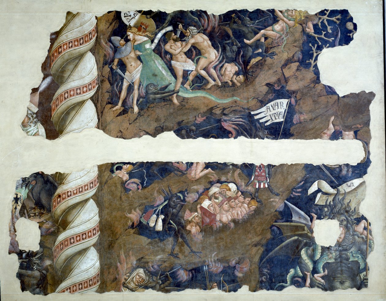 O triunfo da morte, detalhe de fragmentos representando o inferno, 1348 afresco de Andrea di Cione Orcagna