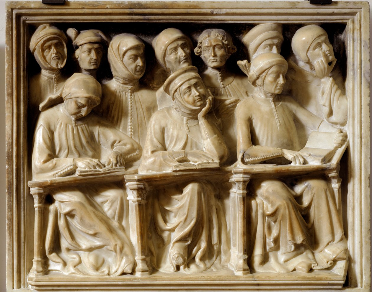 Arco funerário de Bartolomeo da Saliceto: alunos que frequentam um curso (escultura de Andrea di Piero Ferrucci