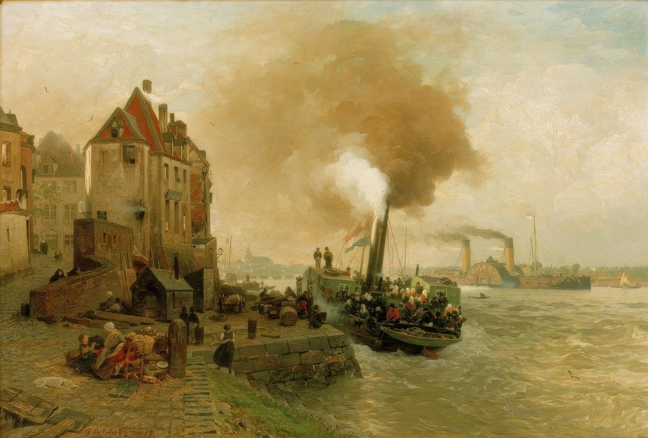 O portão de carvão nas margens do Reno de Dusseldorf de Andreas Achenbach