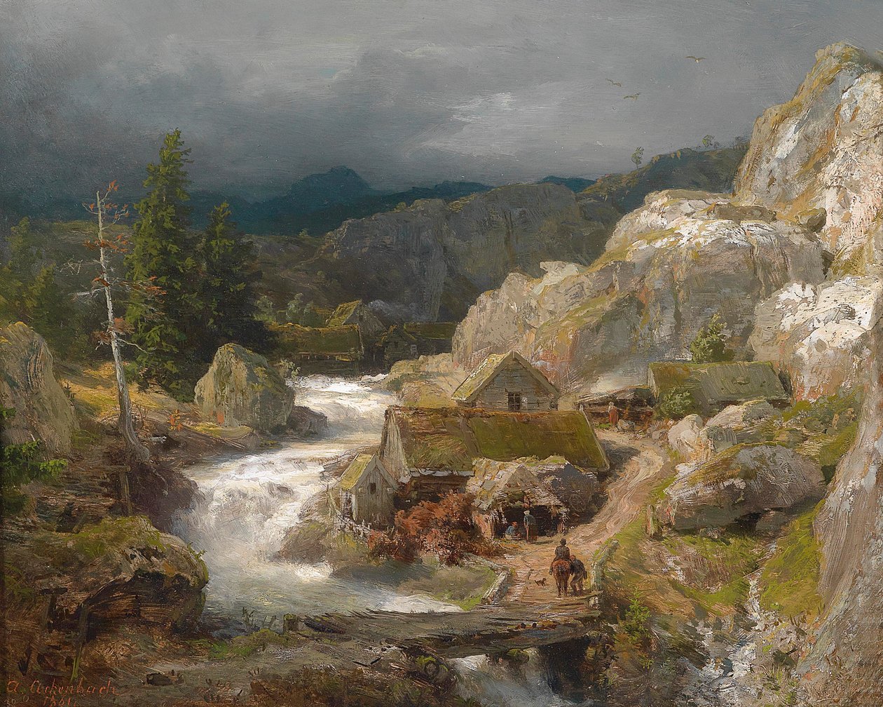 Moinho no córrego da montanha (1861) de Andreas Achenbach