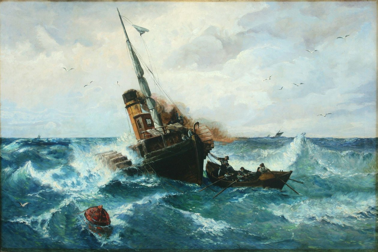 Navio de remo no mar tempestuoso de Andreas Achenbach