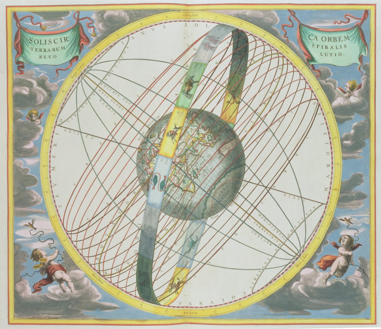 Mapeie a órbita da Lua ao redor da Terra, a partir de um atlas celestial ou da harmonia do universo (Atlas coelestis sua harmonia macrocosmica). por Joannes Janssonius, Amsterdã, 1660-61 de Andreas Cellarius