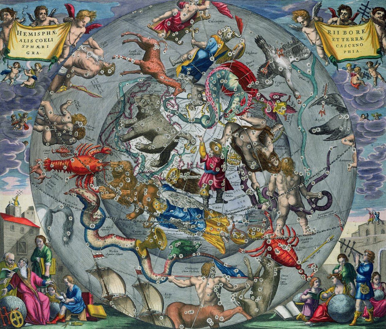 Mapa das Constelações do Hemisfério Norte, da publicação "O Atlas Celestial, ou A Harmonia do Universo" (Atlas coelestis sua harmonia macrocosmica). por Joannes Janssonius, Amsterdã, 1660 de Andreas Cellarius