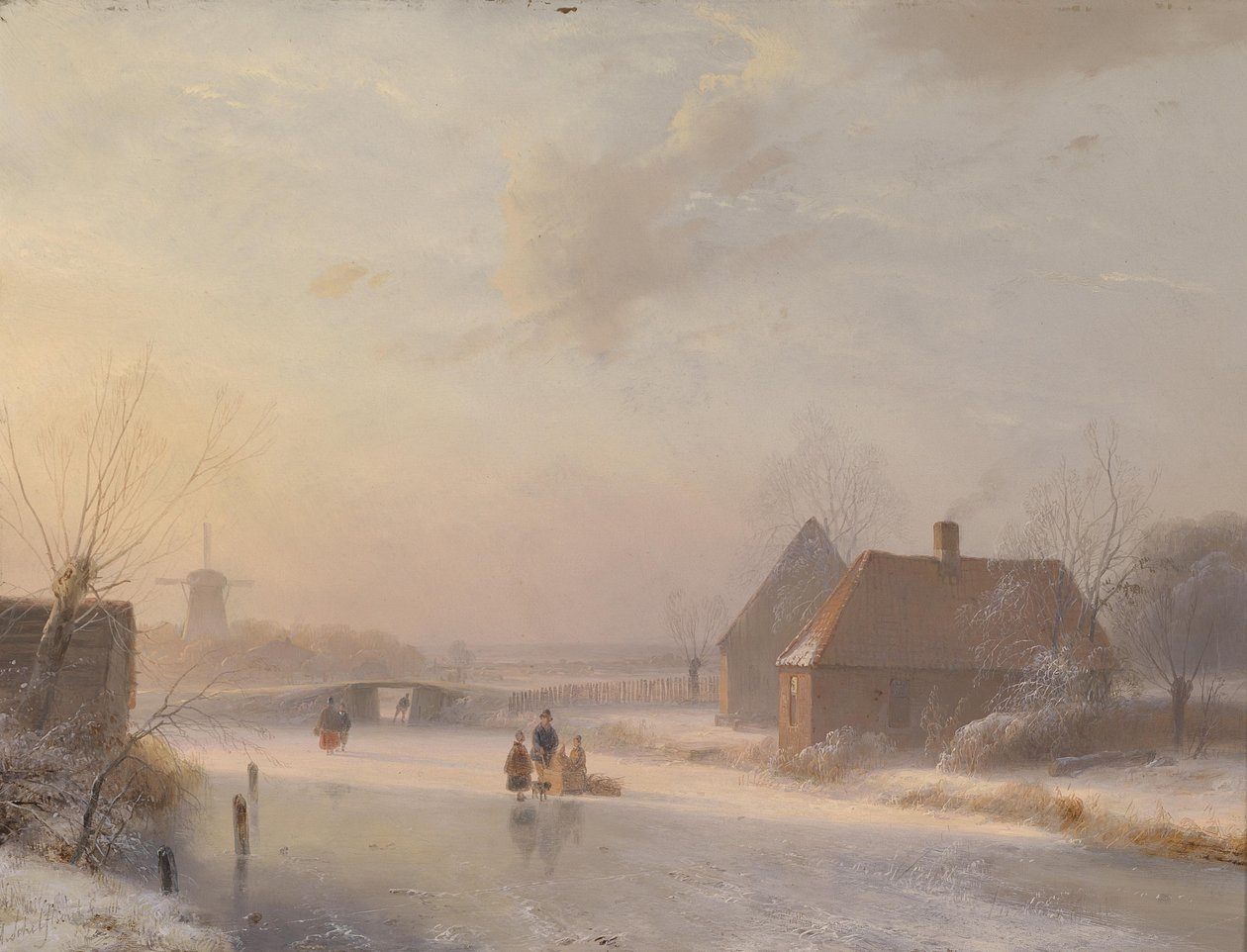 Paisagem de inverno holandês com patinadores de Andreas Schelfhout