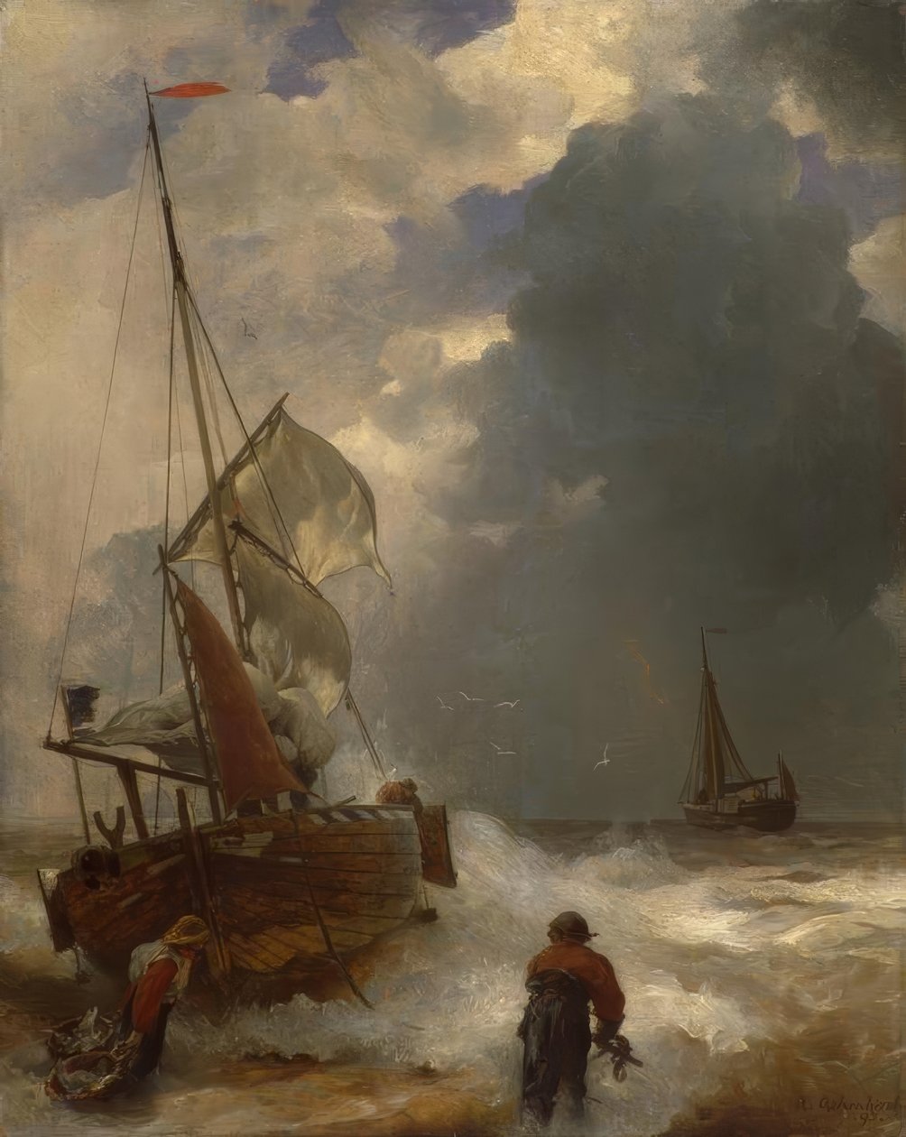 A.Achenbach, desembarque dos pescadores de Andreas Achenbach