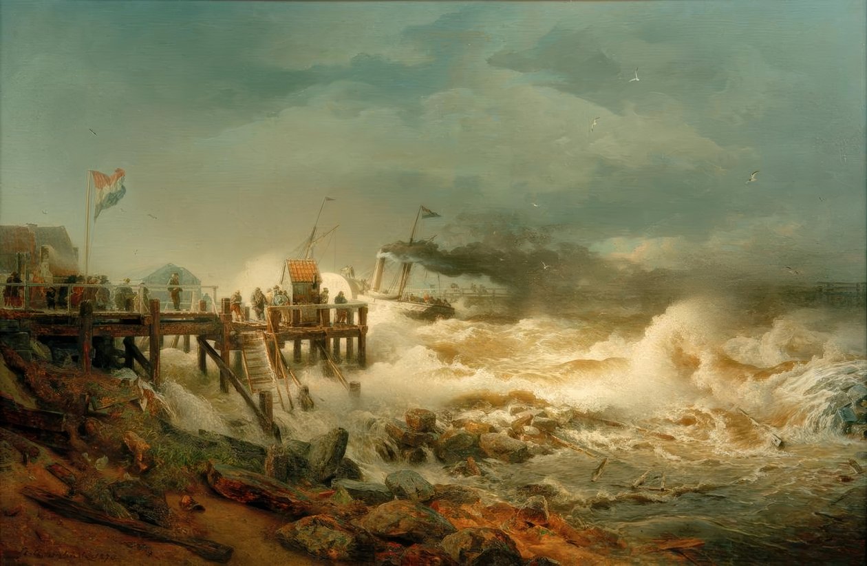 Partida de um navio a vapor de Andreas Achenbach