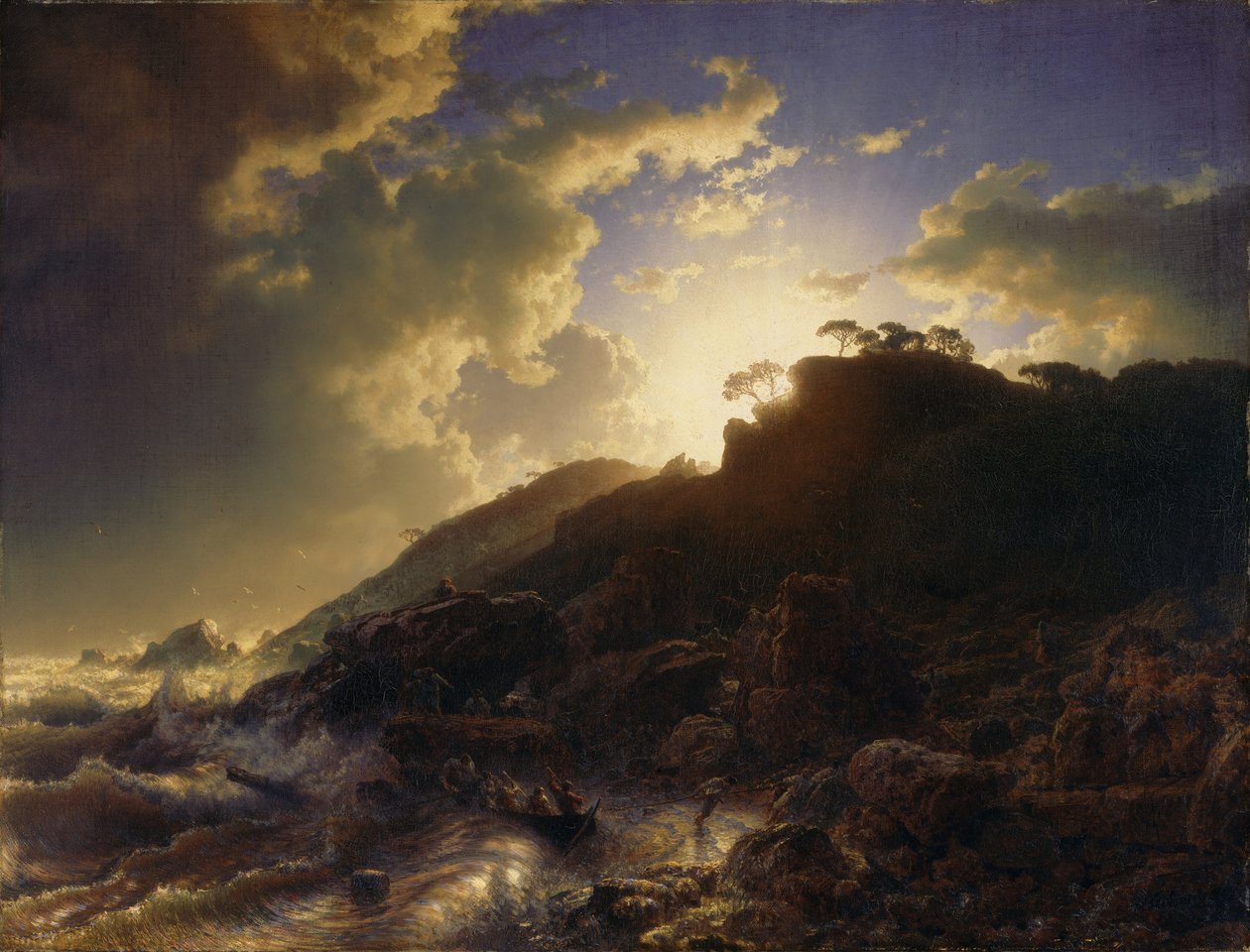 Francês: Coucher de soleil après une tempête sur la côte de la Sicile Pôr do sol após uma tempestade na costa da Sicília de Andreas Achenbach