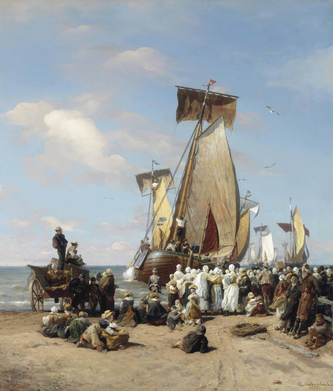 Alemão: Ausfahrt der Heringsflotte Despedida da frota de Andreas Achenbach