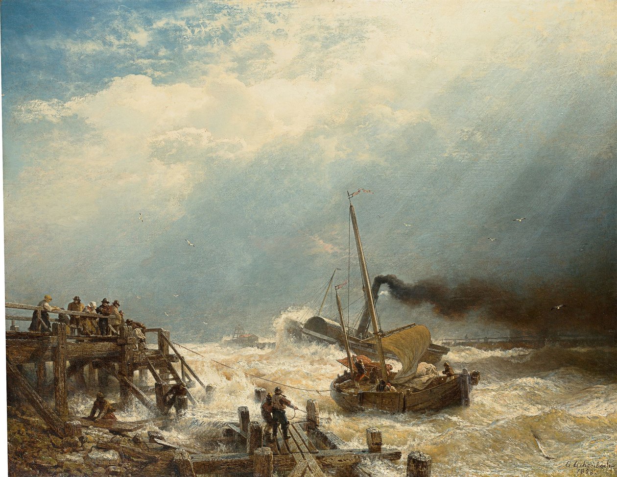 Alemão: Harbour of Ostend. 1858 Porto de Ostende de Andreas Achenbach