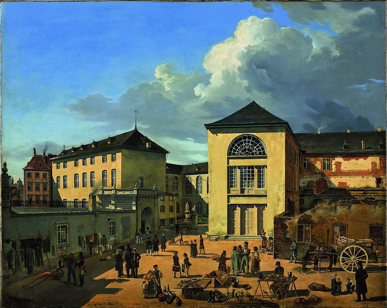 O pátio da academia A antiga academia em Düsseldorf, 1831 de Andreas Achenbach