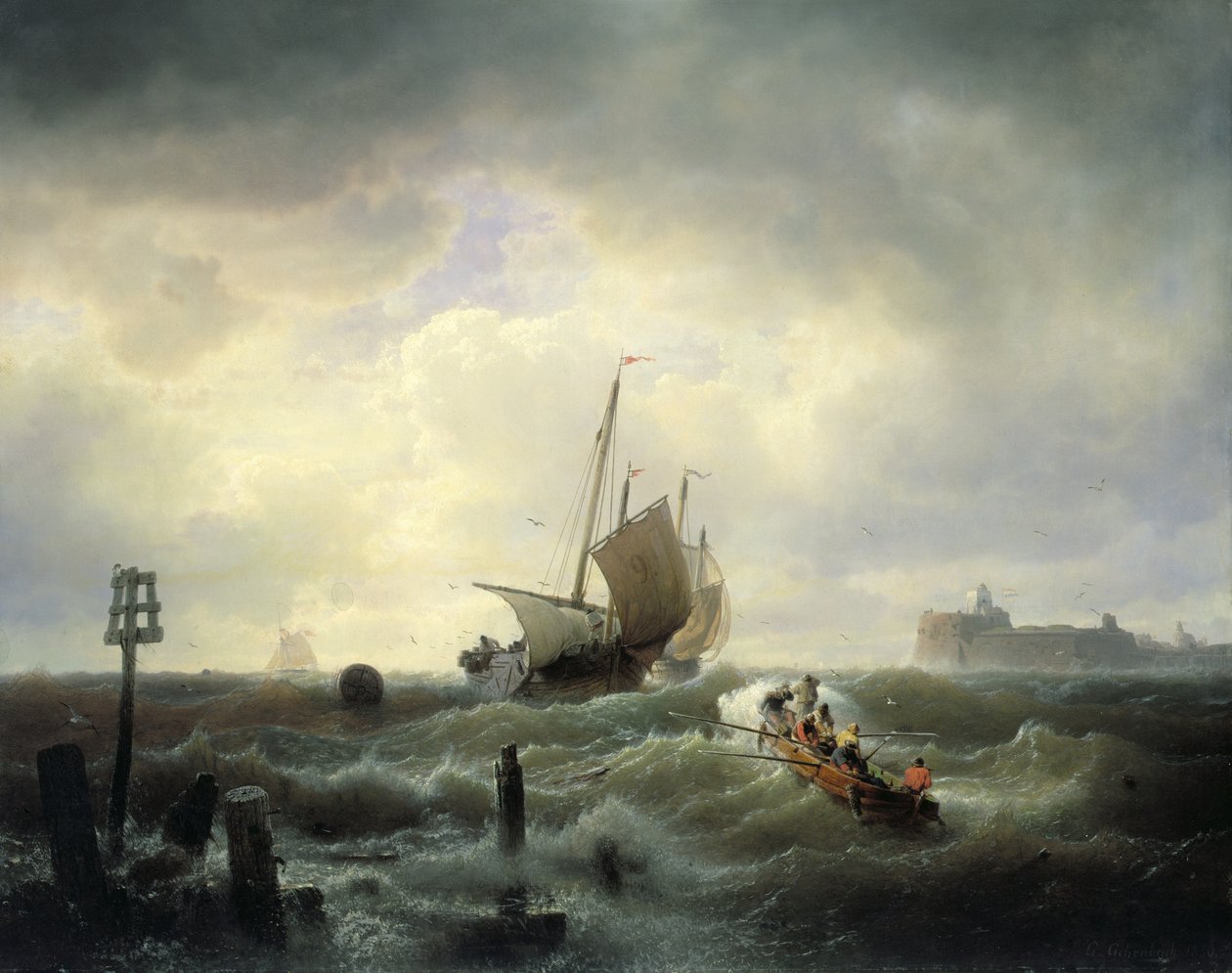 A entrada do porto de Hellevoetsluys de Andreas Achenbach