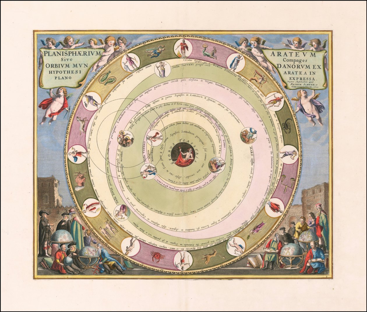 Carta celeste de 1660 que ilustra o modelo do universo do astrónomo grego Aratus de Andreas Cellarius