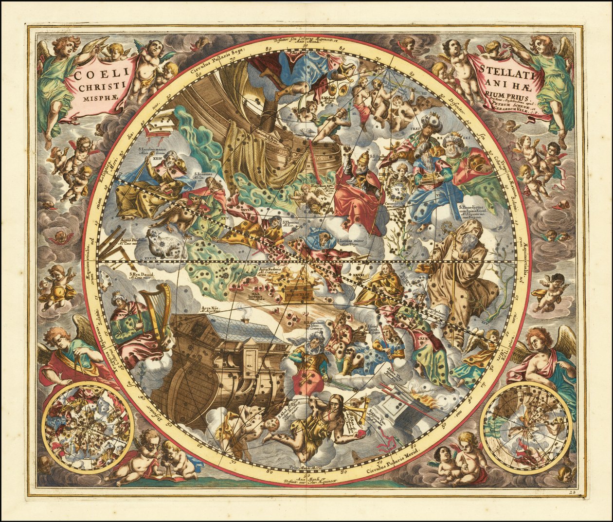 Mapa celeste de 1660 das constelações segundo o simbolismo cristão de Andreas Cellarius