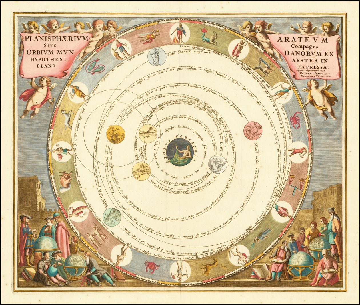 Carta de 1660 ilustrando o modelo do universo do astrónomo grego Aratus por Andreas Cellarius de Andreas Cellarius
