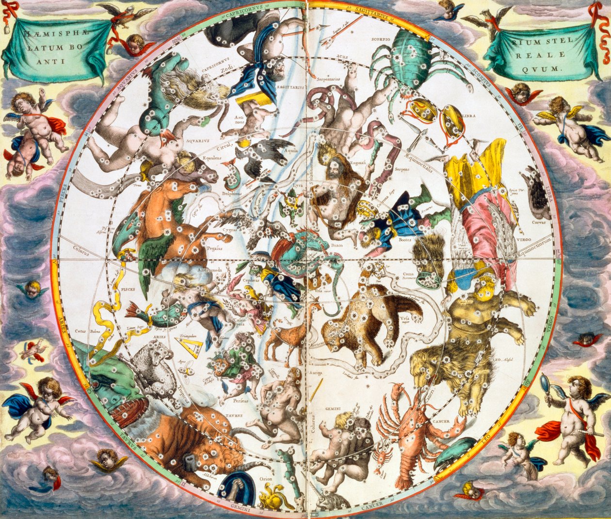 Planisfério celestial mostrando os signos do zodíaco, 1660-1661 de Andreas Cellarius