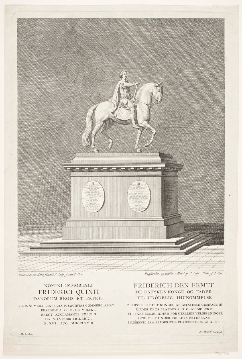 A estátua equestre de Frederik V na Praça do Castelo de Amalienborg de Andreas Heckel