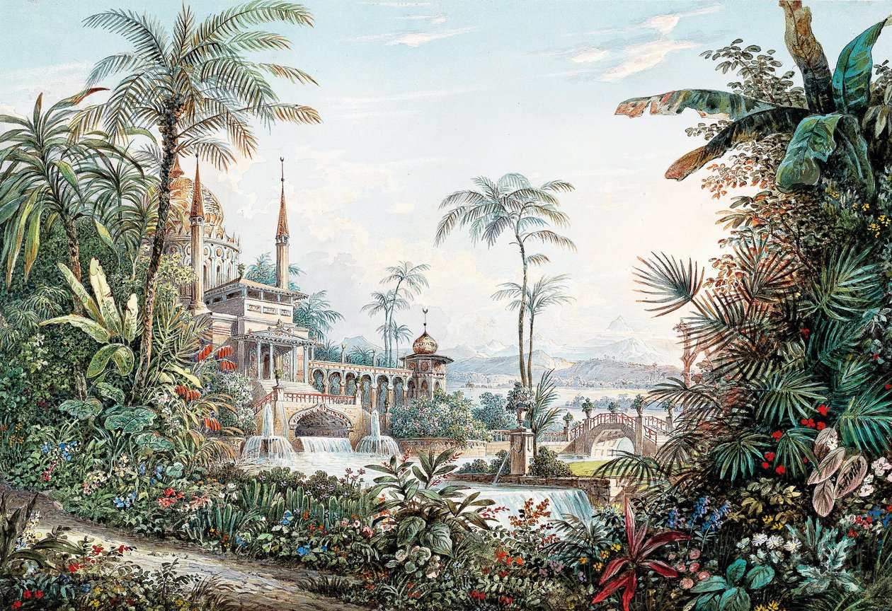 Cenário para a ópera O Rapto do Serralho de Wolfgang Amadeus Mozart, 1842. de Andreas Leonhard Roller