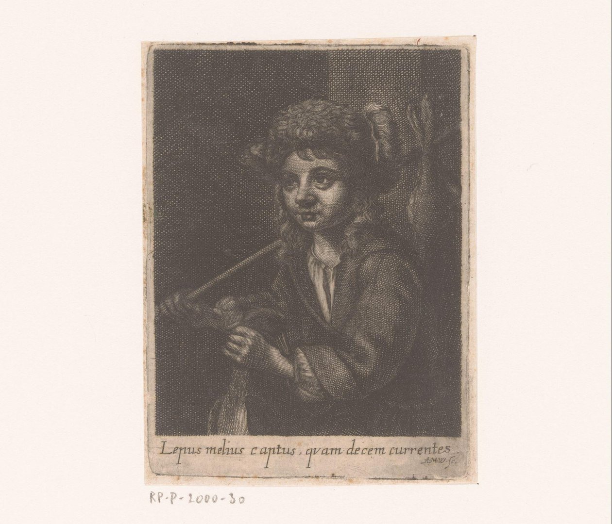 Jonge jager
Lepus melius captus, quam decem currentes (título sobre o objecto) de Andreas Matthäus Wolfgang